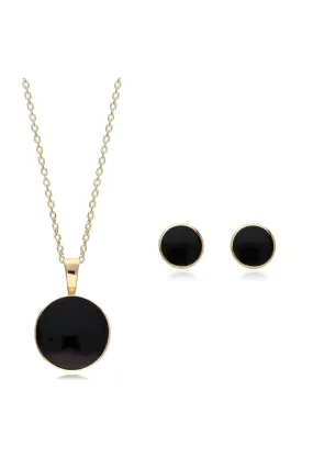 9ct Yellow Gold Whitby Jet Round Two Piece Set