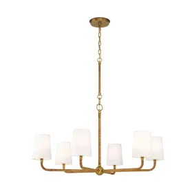 Juniper 6 Light Chandelier - Brass & Rattan