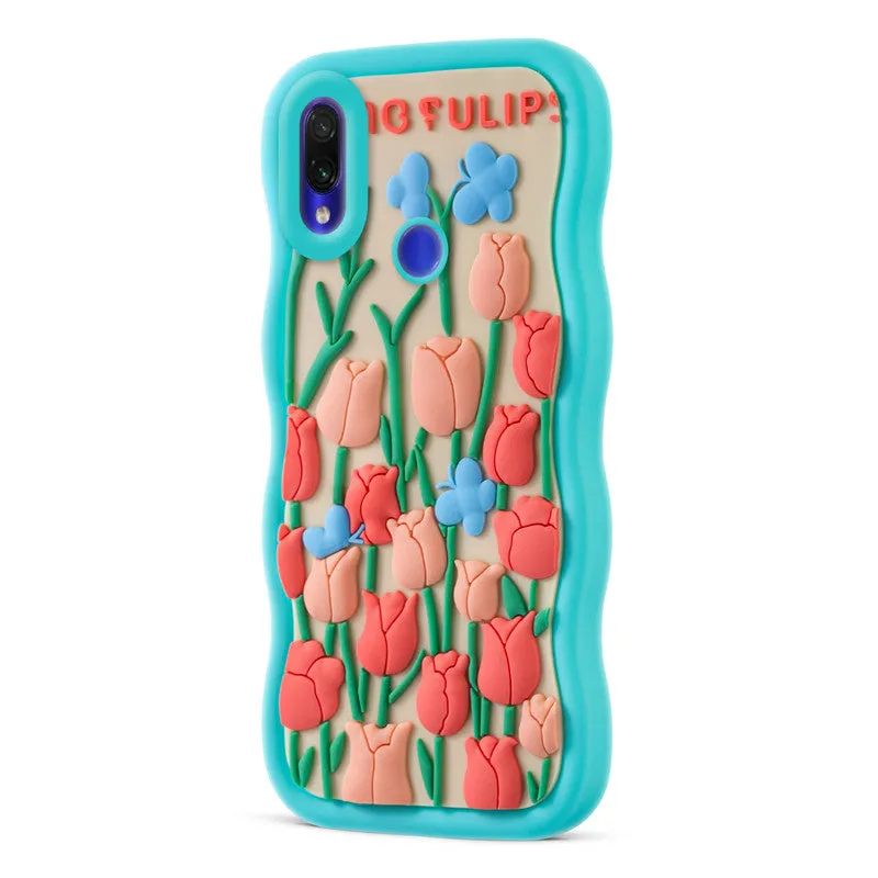 3D Silicone Soft Wave Edges Mobile Back Case For Redmi Note 7