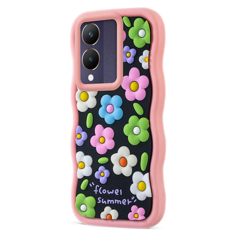 3D Soft Silicone Wave Edges Mobile Back Case For Vivo Y28 5G