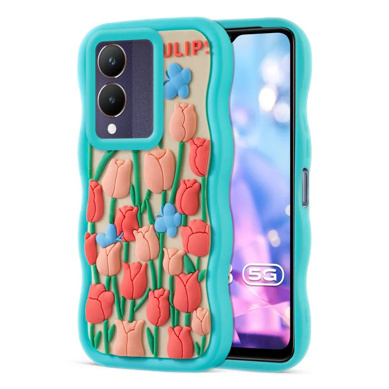 3D Soft Silicone Wave Edges Mobile Back Case For Vivo Y28 5G