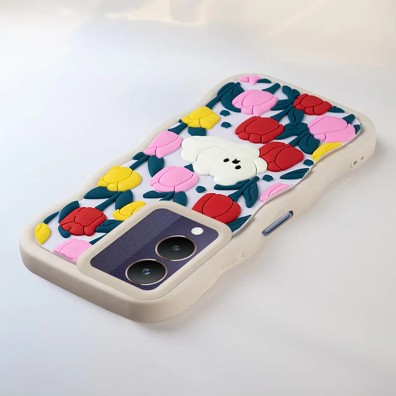 3D Soft Silicone Wave Edges Mobile Back Case For Vivo Y28 5G