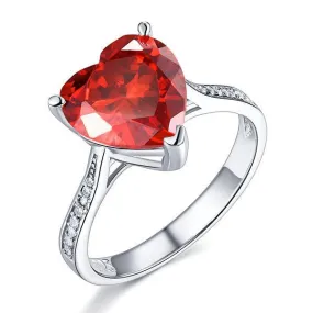 925 Sterling Silver Bridal Ring 3.5 Carat Heart Ruby Red Created Zirconia Jewelry MXFR8217