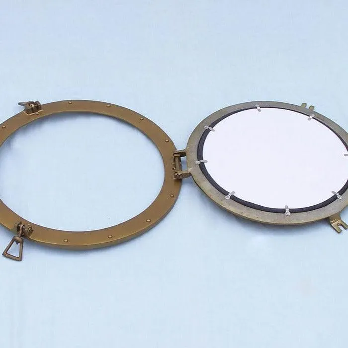 Antique Brass Porthole Mirror 20" Nautical Style Decor