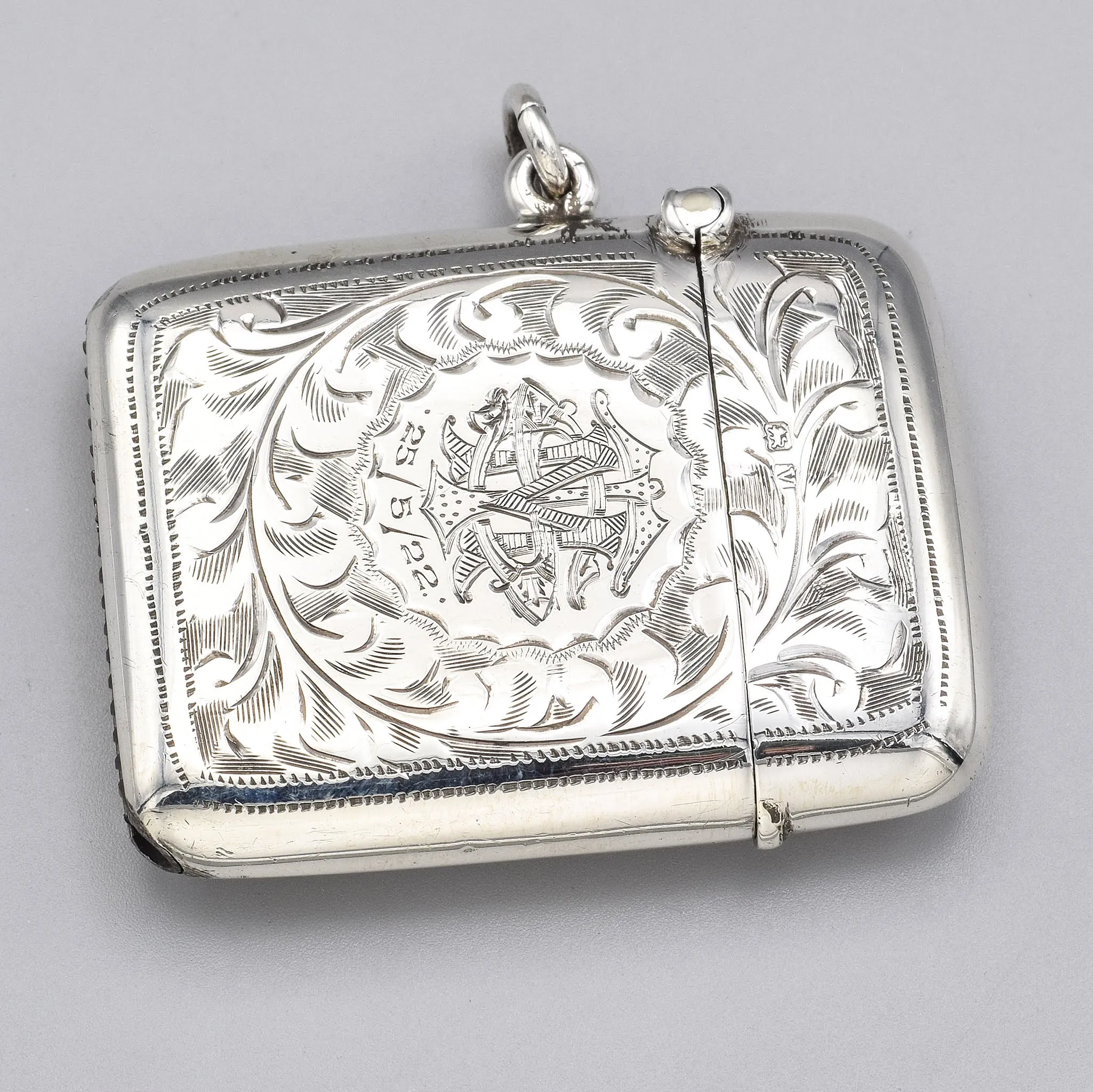 Antique Sterling Silver Etched Match Box Case Holder