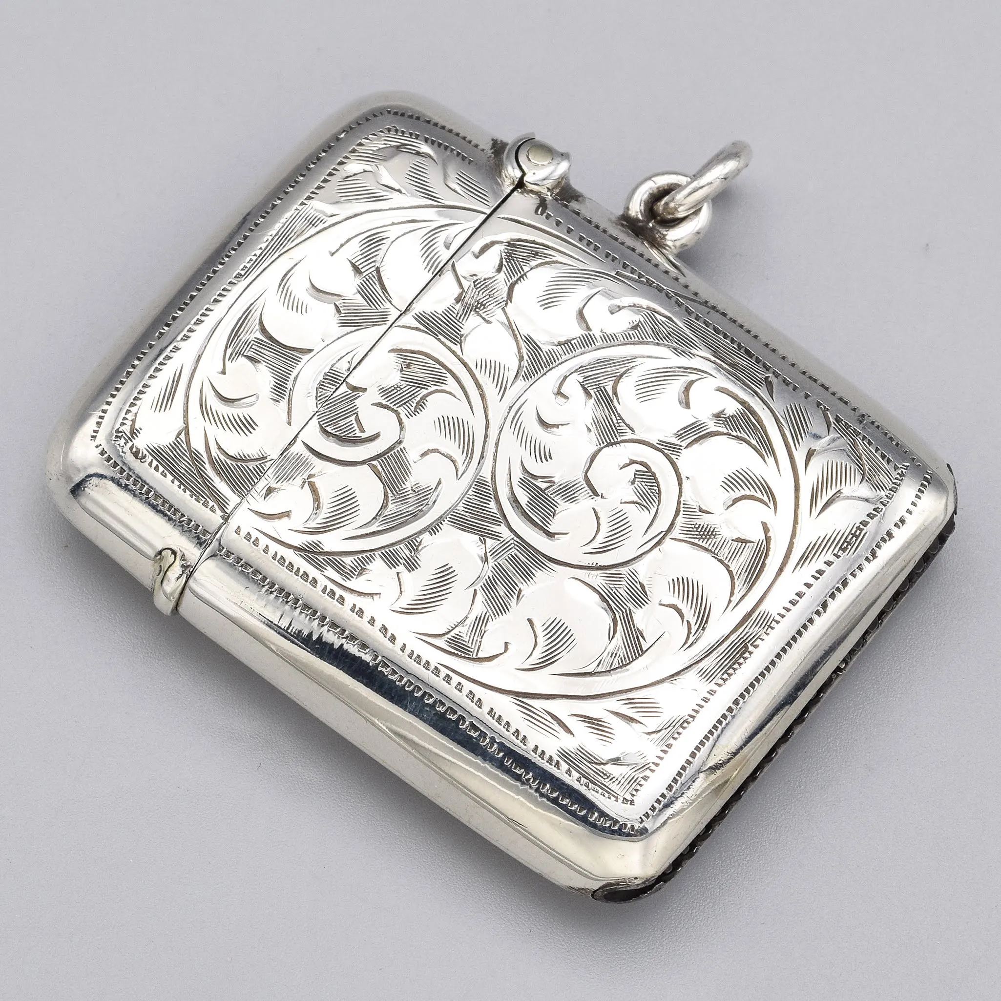 Antique Sterling Silver Etched Match Box Case Holder