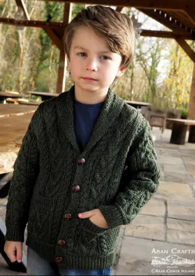 Aran Crafts Boys Shawl Cardigan | Green