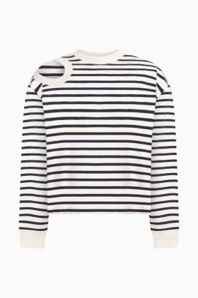 A.W.A.K.E Mode Striped Open Shoulder Sweatshirt - Navy/ Off White