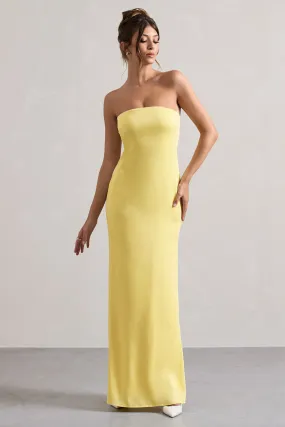 Azra | Robe longue  en satin jaune et décolleté bandeau