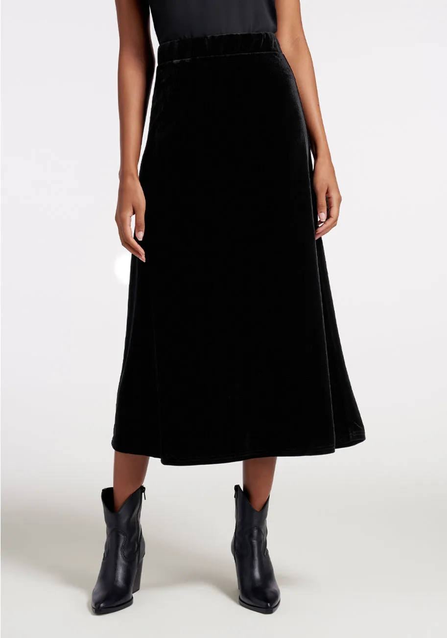 Back to Black Velvet Midi Skirt