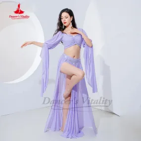 Belly Dance Costume Women Gauze Long Sleeves Top sexy Split Long Skirt 2pcs Oriental Training Suit Girl's Belly Dancing Outfit