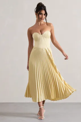 Bordeaux | Robe mi-longue en satin couleur jaune citron à style corset