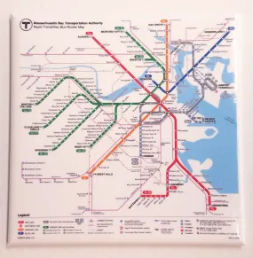 Boston MBTA Rapid Transit with Key Bus Routes Map Magnet