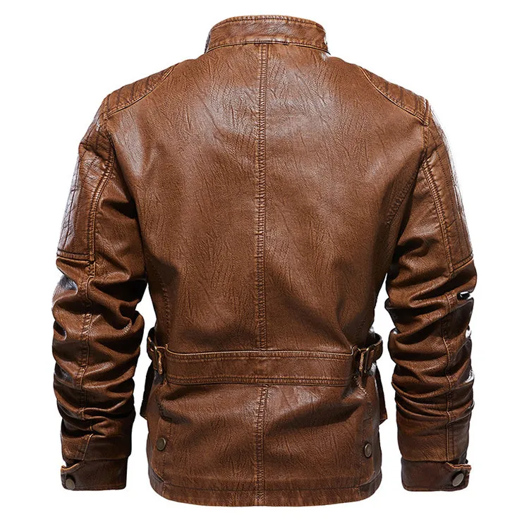 Casual Retro Multi-pocket Thick Men's Leather Jacket