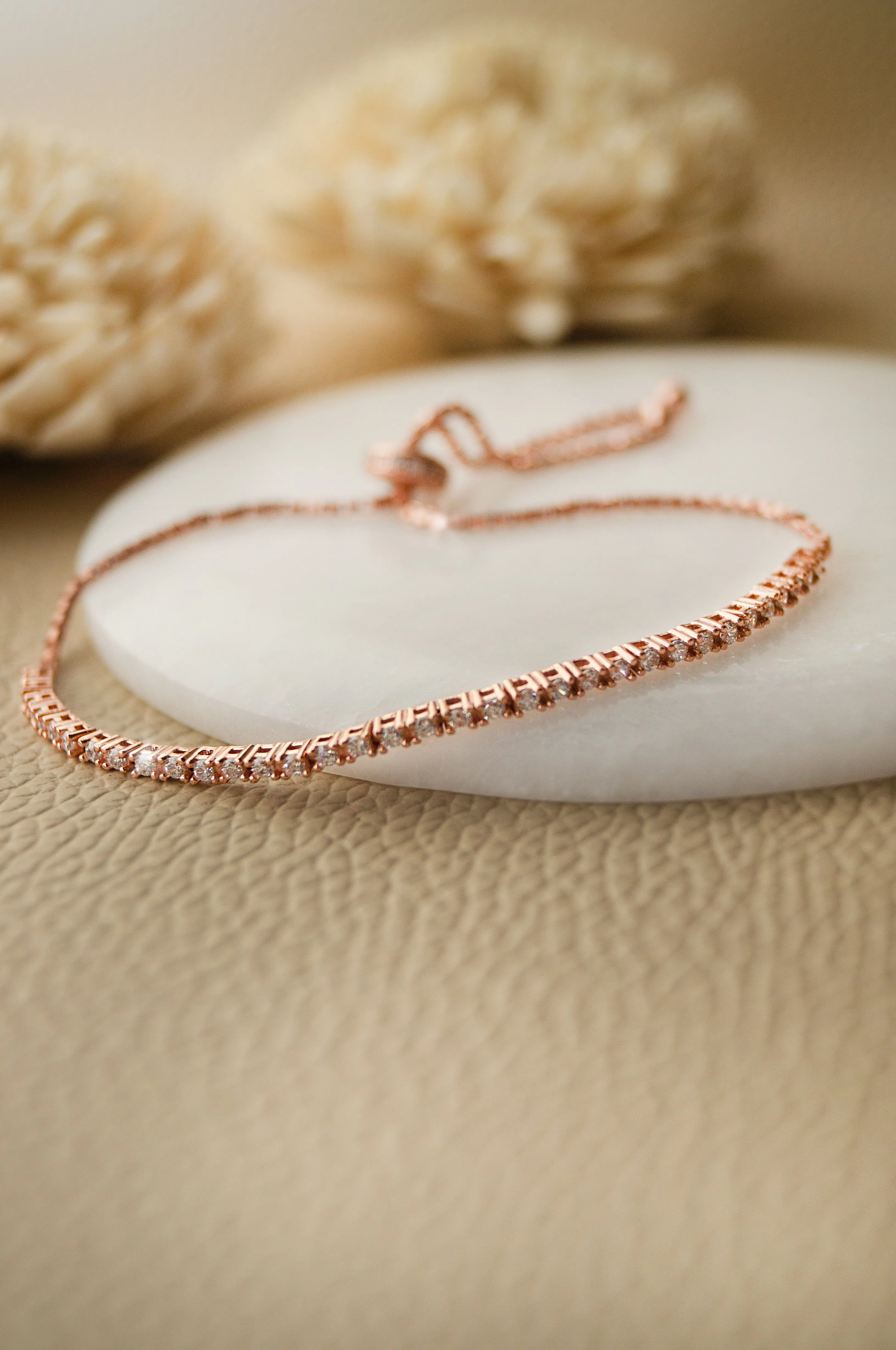 Dainty Tennis Rose Gold Plated Sterling Silver Pull Chain Bracelet