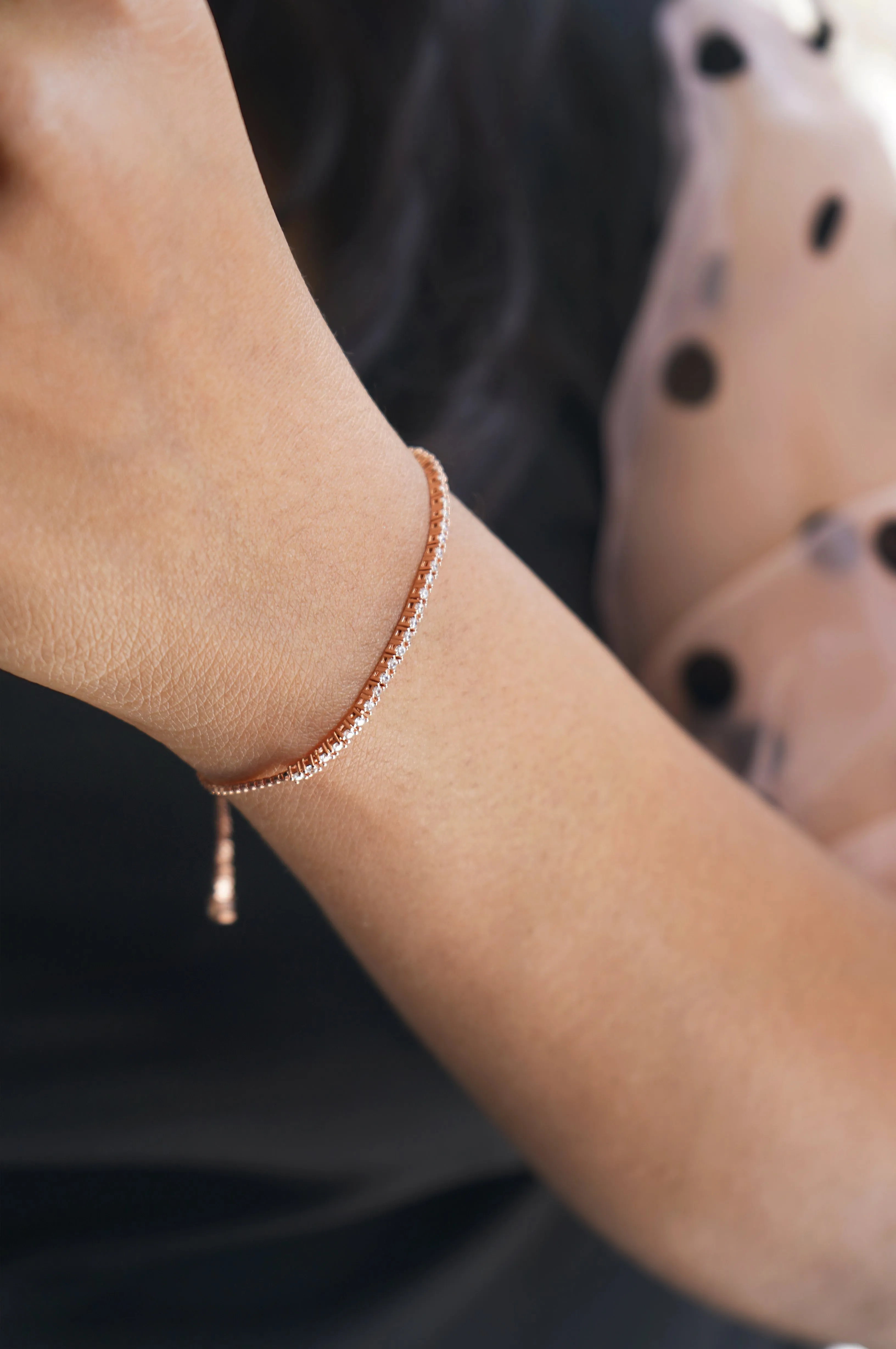 Dainty Tennis Rose Gold Plated Sterling Silver Pull Chain Bracelet