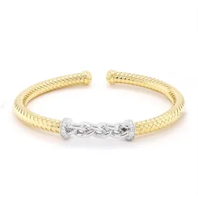 GOLD PLATED STERLING SILVER OPEN BANGLE BRACELET WITH CUBIC ZIRCONIA