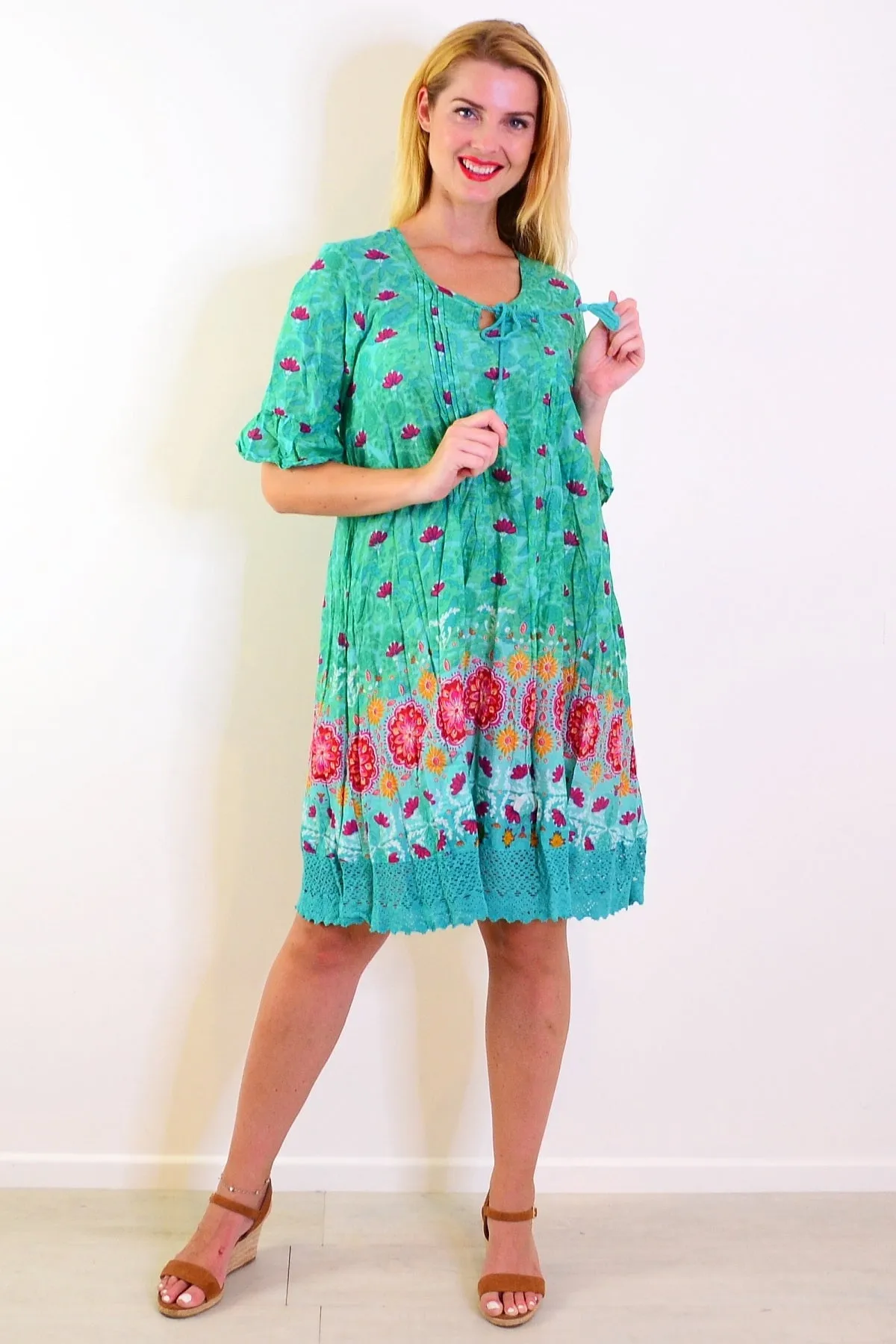 Green Floral Hannah Boho Tunic Dress