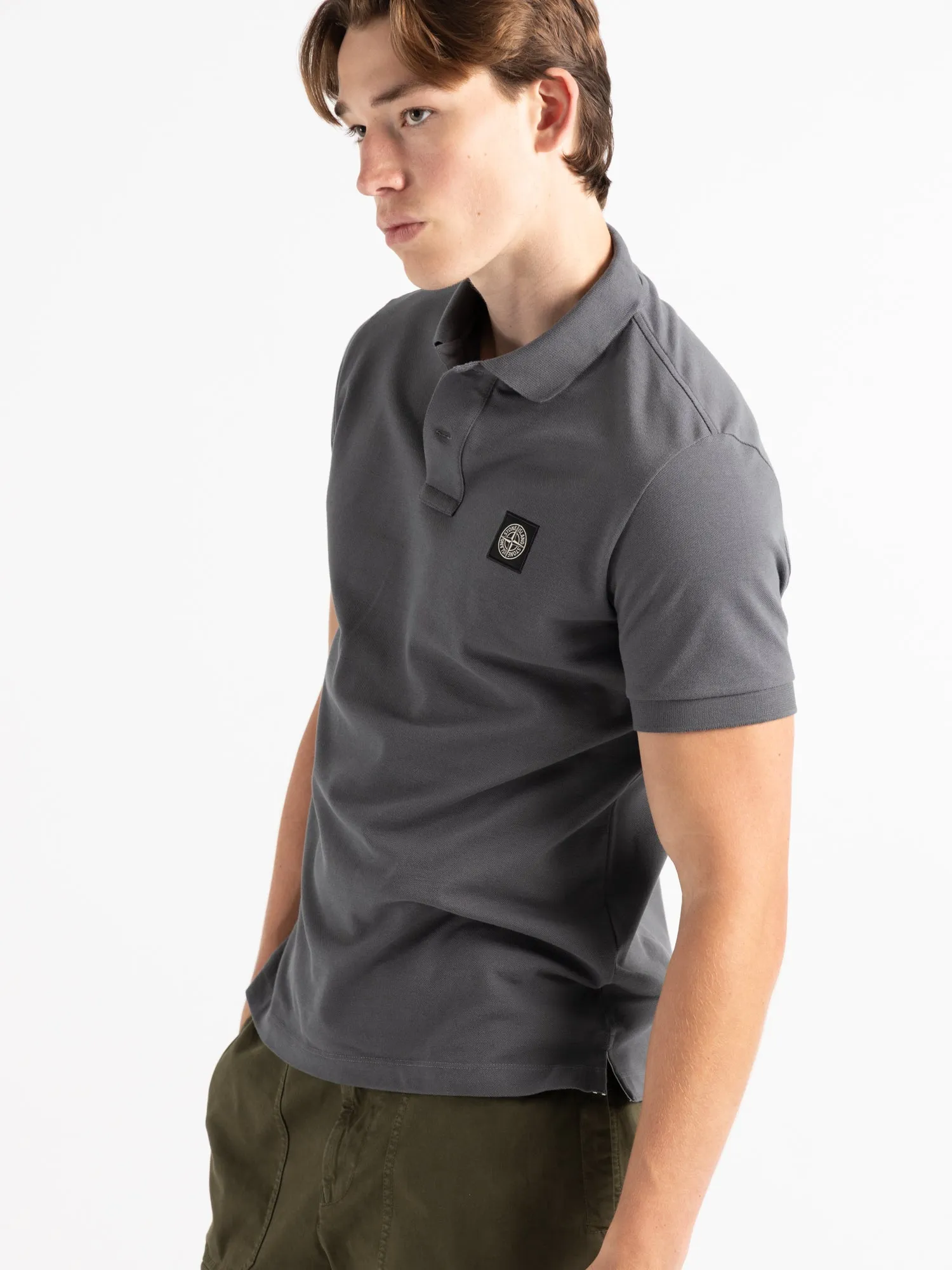 Grey Cotton Short-Sleeve Polo