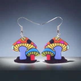 Handcrafted Colorful Mushroom Acrylic Earrings - Whimsical Nature-Inspired Jewelry