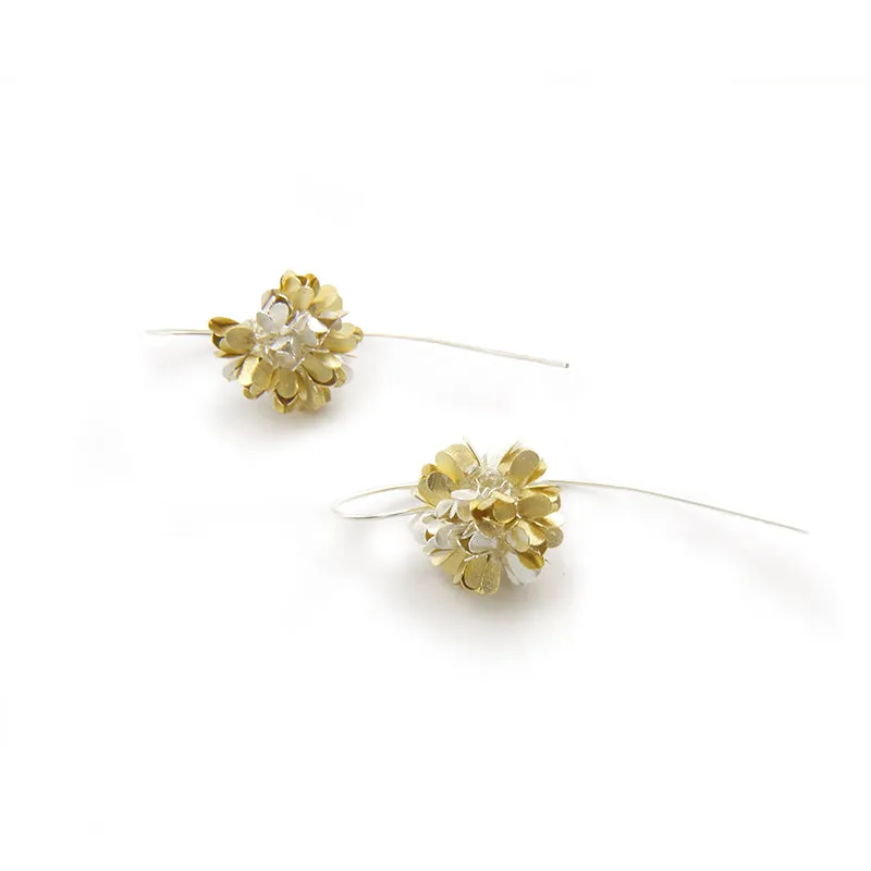 Hydrangea Dangle Gold & Sliver Sterling Silver Pull-Thru Earrings