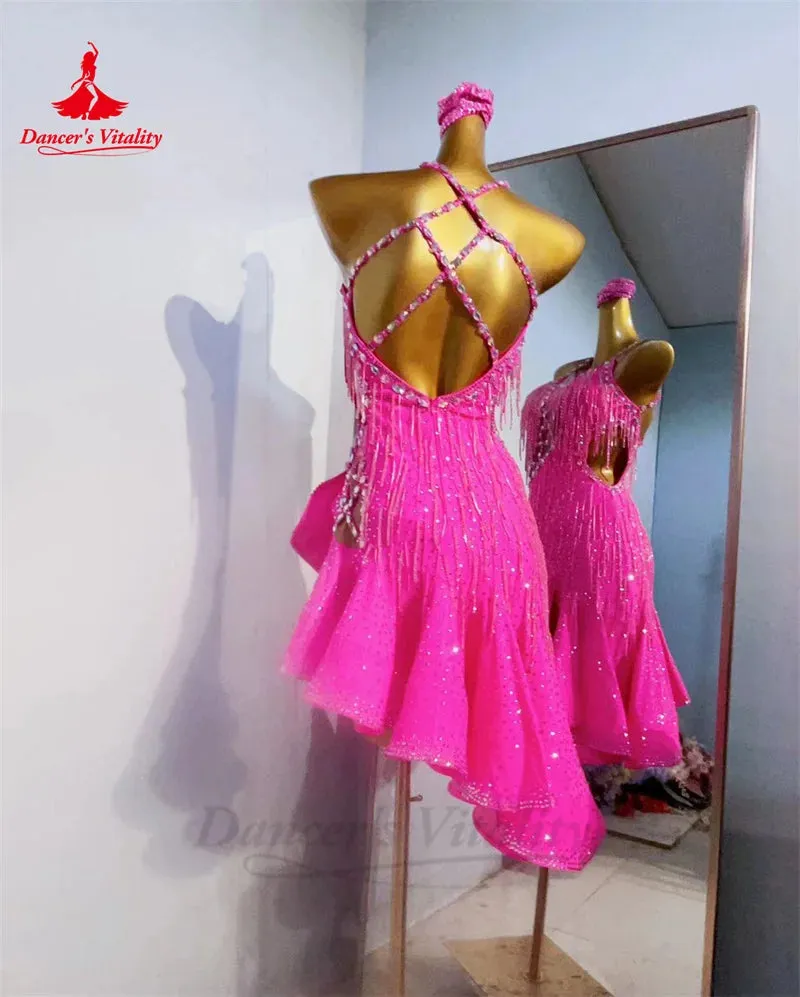 Latin Dance Dresses for Women Customsized Rumba Chacha Tango Performance Competiton Clothing Adult Child Latin Dancing Dresses