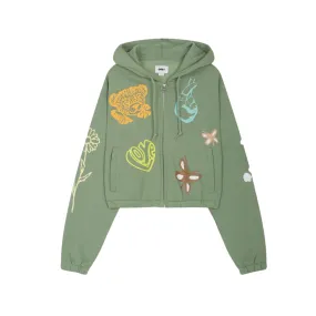 Line Cropped Zip Up Hood - Jade