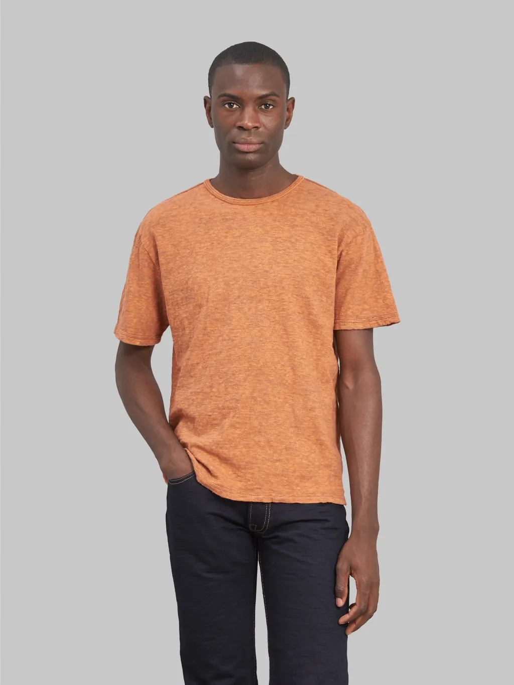 Loop & Weft Super Slub Tube Knit Double Binder Crewneck T-Shirt Roast Orange