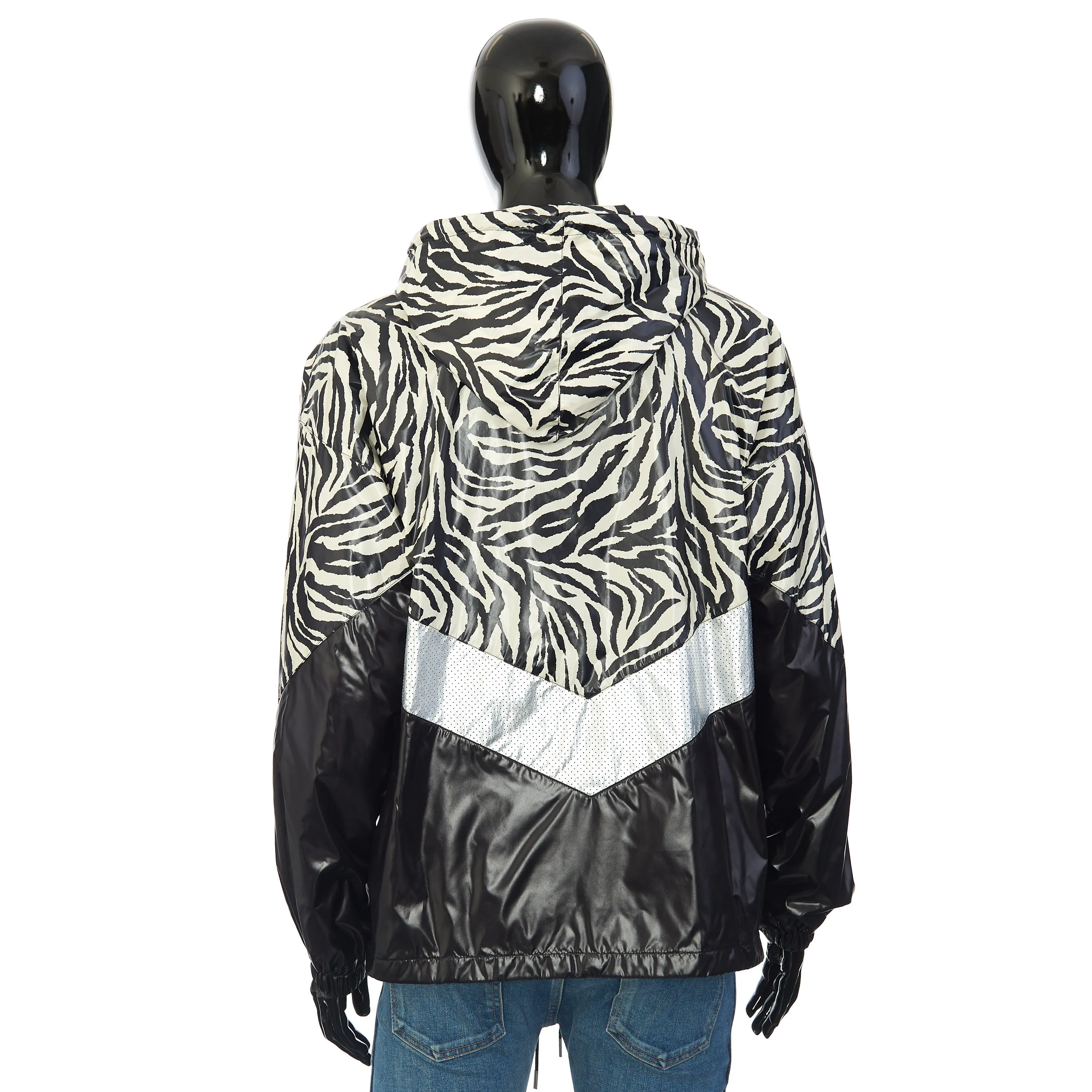 Loose Cut Jacket With Zebra Look & Nylon Coating