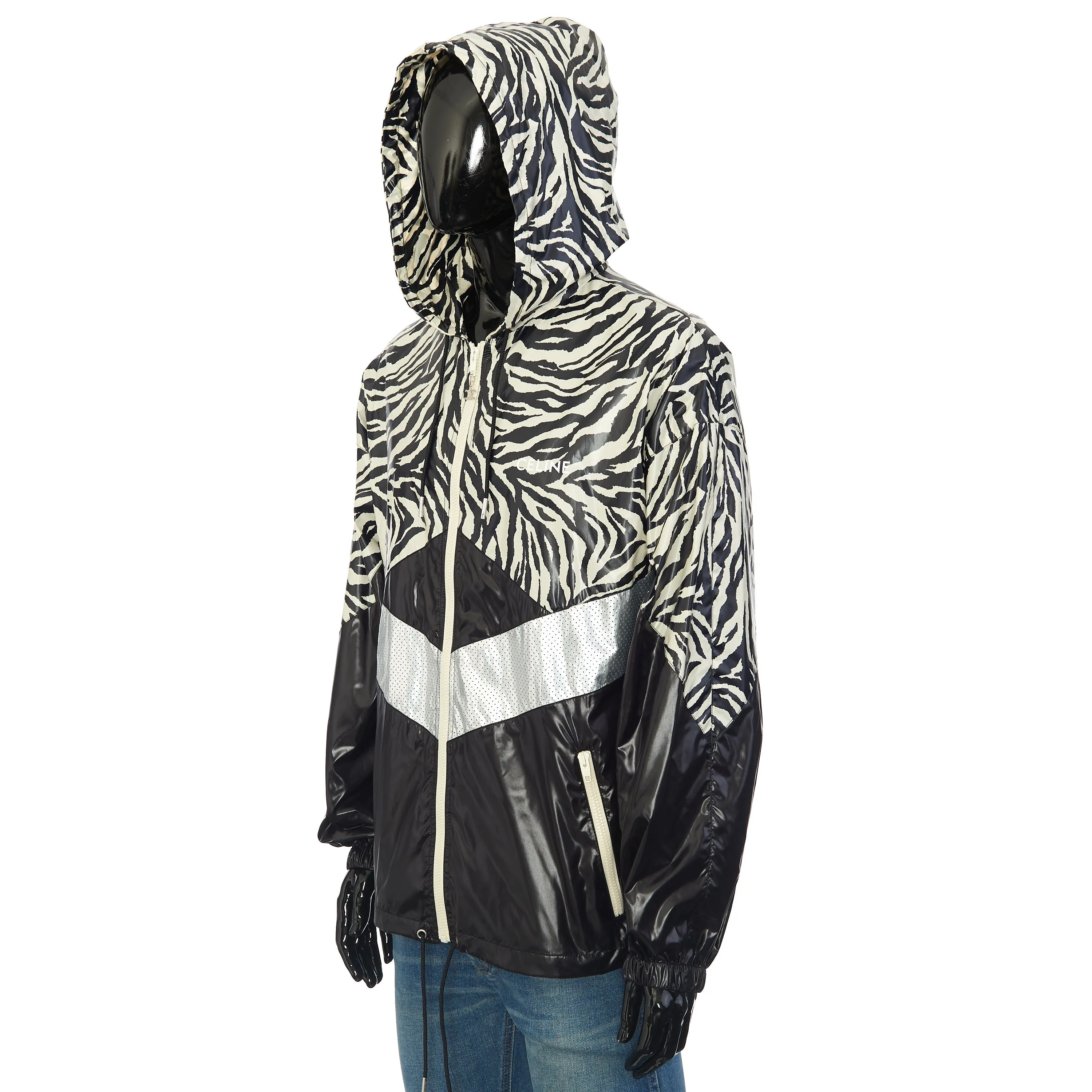 Loose Cut Jacket With Zebra Look & Nylon Coating