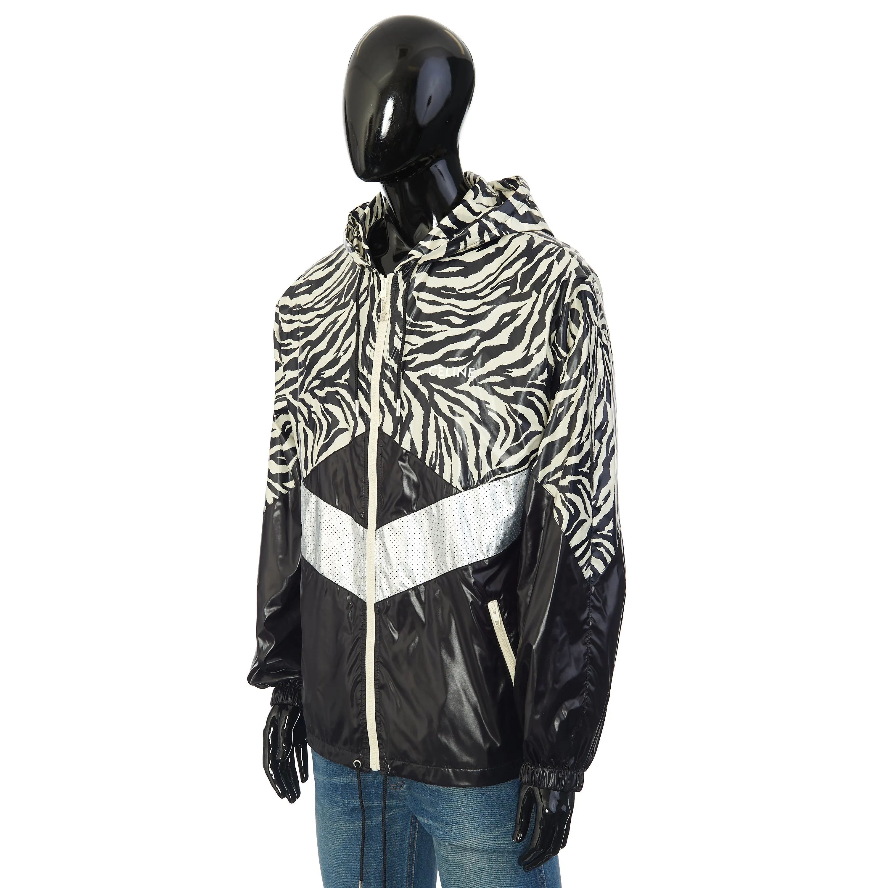 Loose Cut Jacket With Zebra Look & Nylon Coating