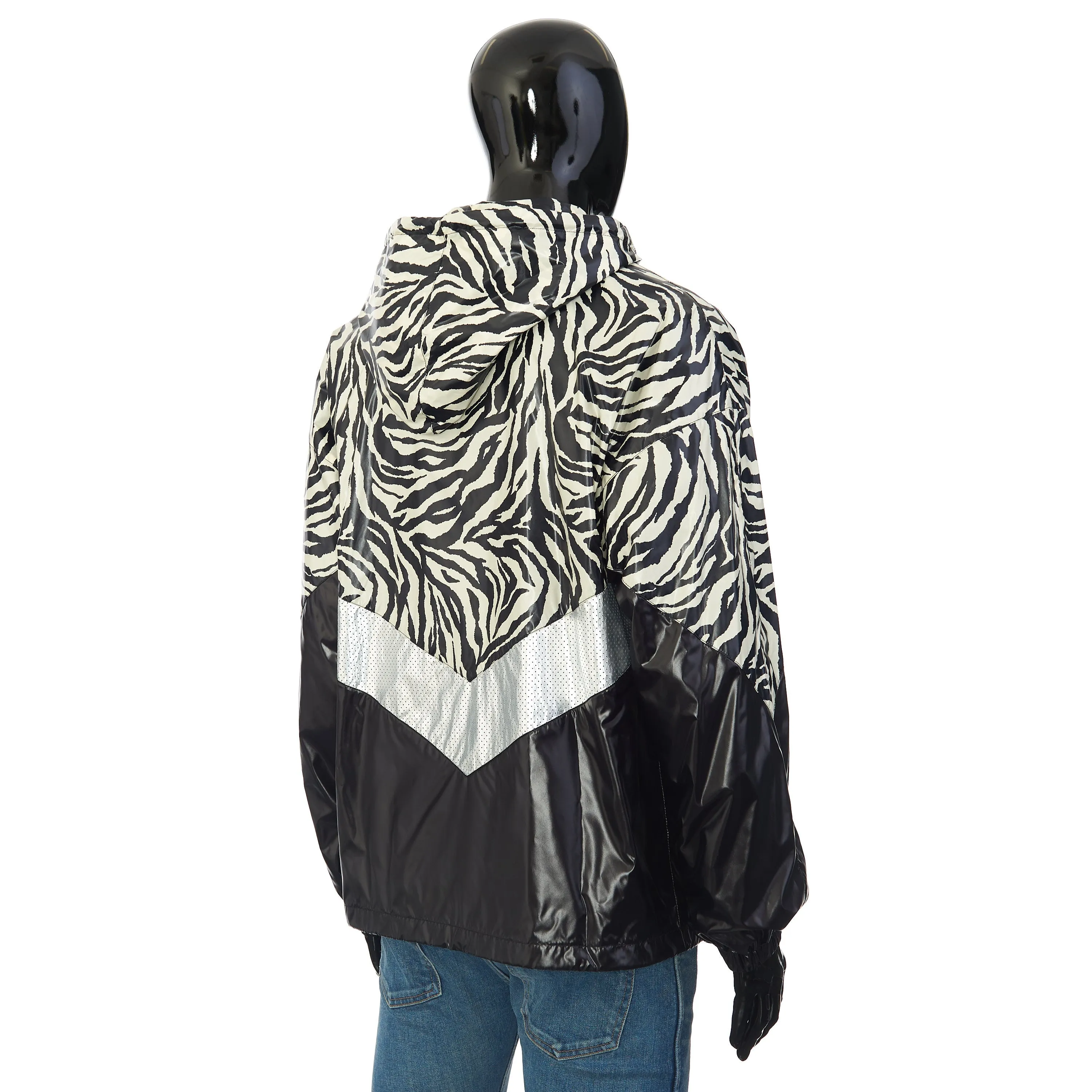 Loose Cut Jacket With Zebra Look & Nylon Coating