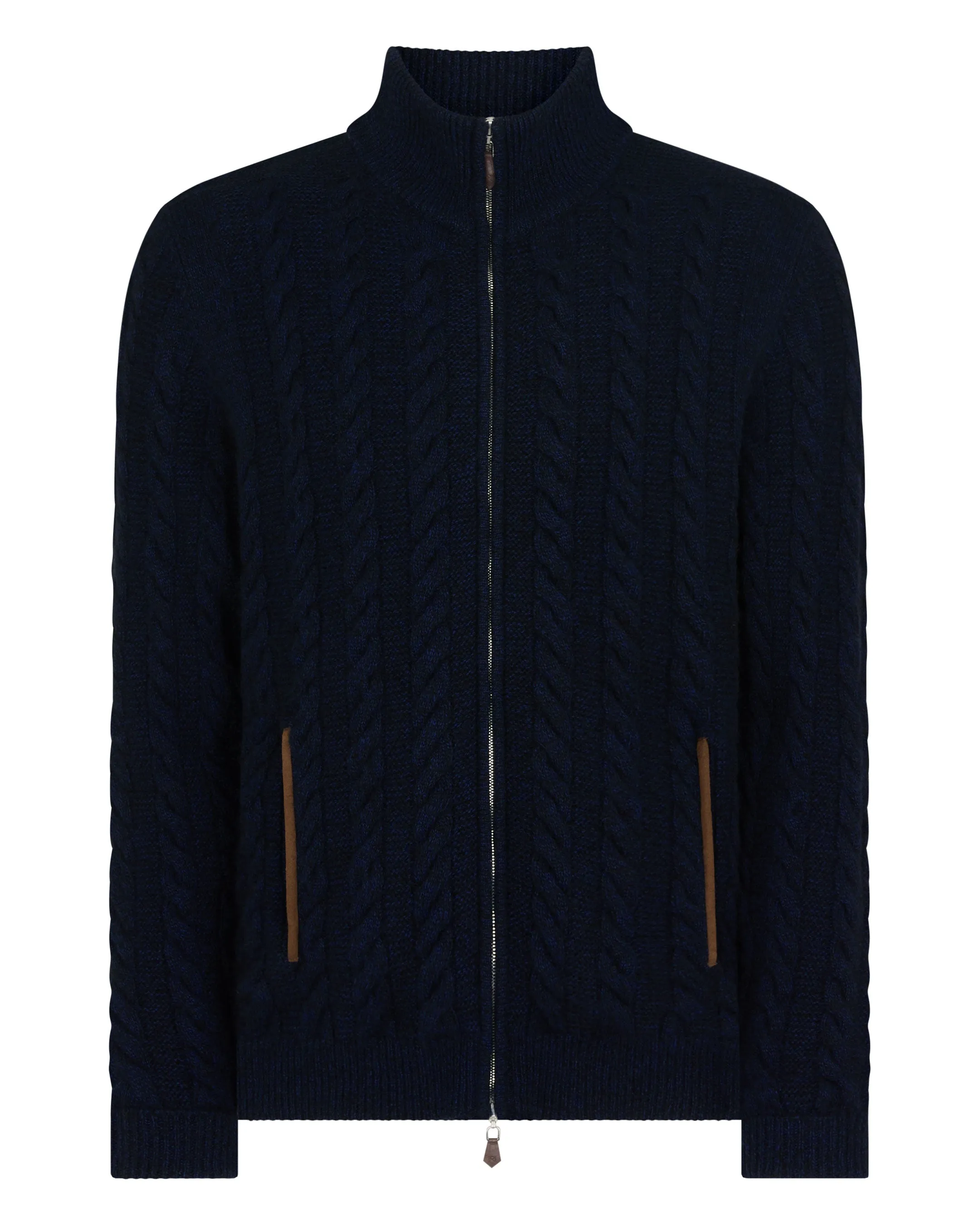 Men's Richmond Cable Cashmere Cardigan Navy Blue Melange