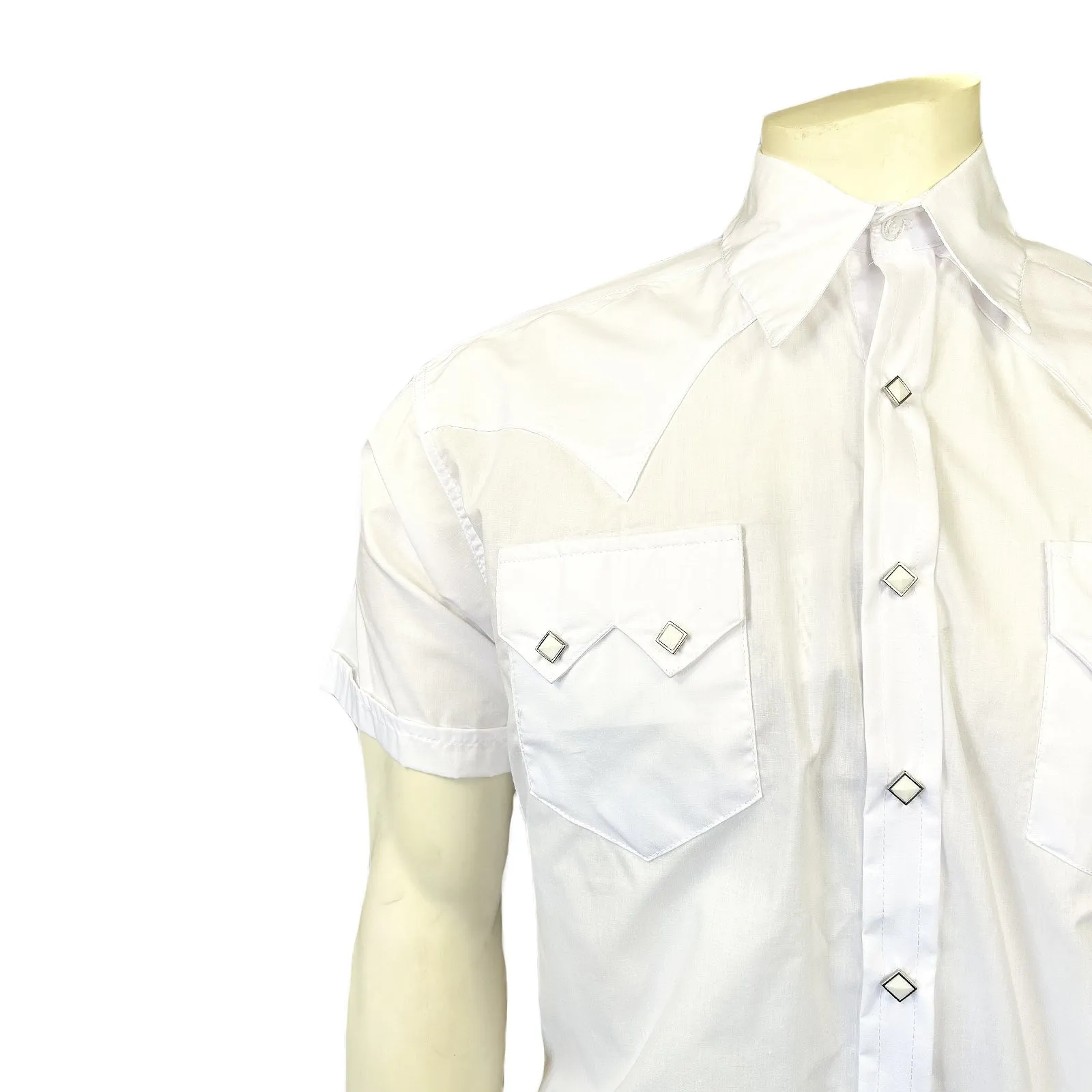 Men's Solid White Cotton Blend Short Sleeve Western Shirt