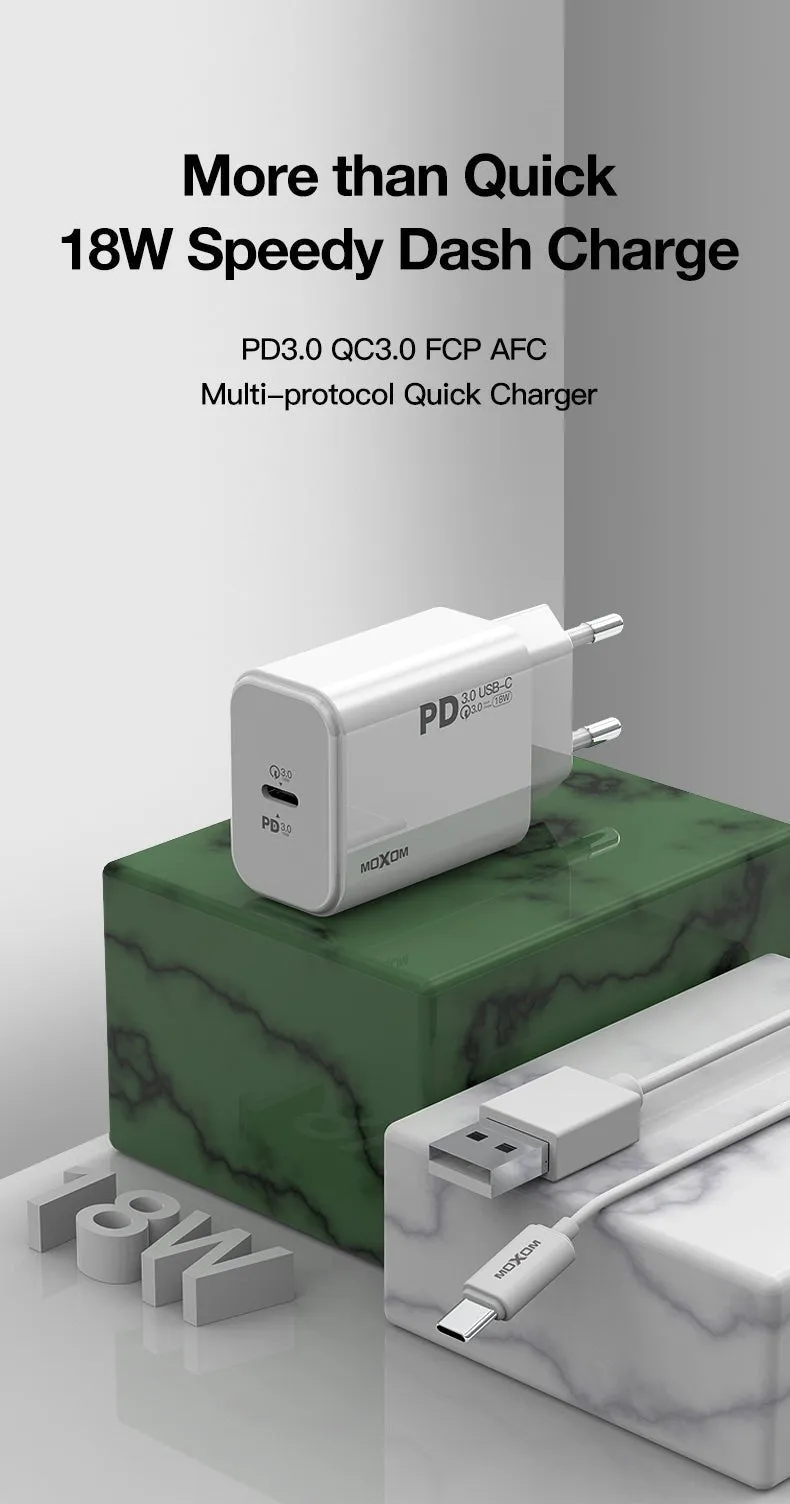 Moxom PD Fast charger For iPhone 12 /11 -  18w USB-c power Adapter Mx-HC25