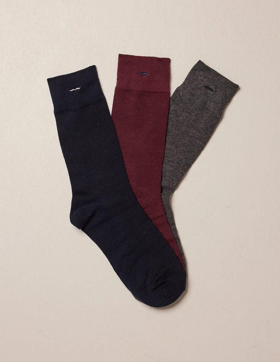 Pack de 3 chaussettes - New Gaufré Marine bordeaux gris