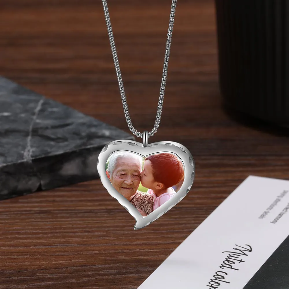 Personalized Heart Photo Engraved Locket Necklace Best Gift For Grandparents