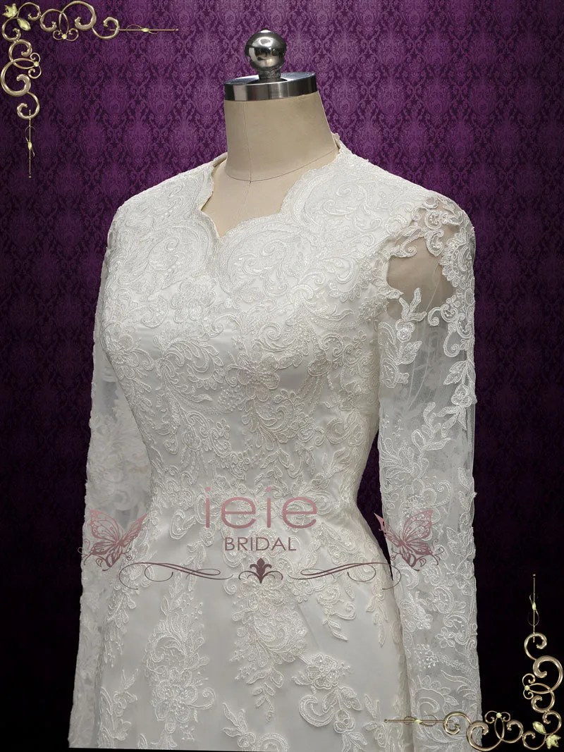 Ready to Wear Modest White Vintage Lace Wedding Dress with Sleeves BERENICE