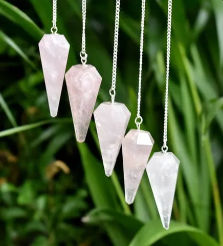 Rose Quartz Faceted Hexagon Pendulum, Crystal Pendulum