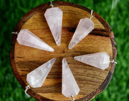 Rose Quartz Faceted Hexagon Pendulum, Crystal Pendulum