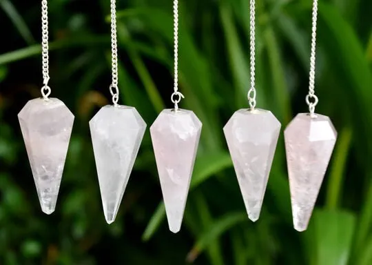 Rose Quartz Faceted Hexagon Pendulum, Crystal Pendulum