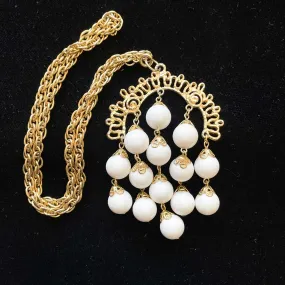 SOLD Vintage 70s Waterfall Pendant Necklace, Gold Filigree Details Costume Jewelry