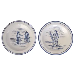 Two Ten Inch Blue and White Hand Painted Decorative Plates