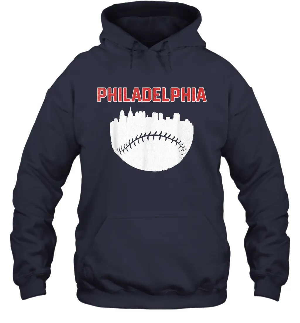 Vintage Fan Philadelphia PA Cityscape Baseball Retro  Hoodie