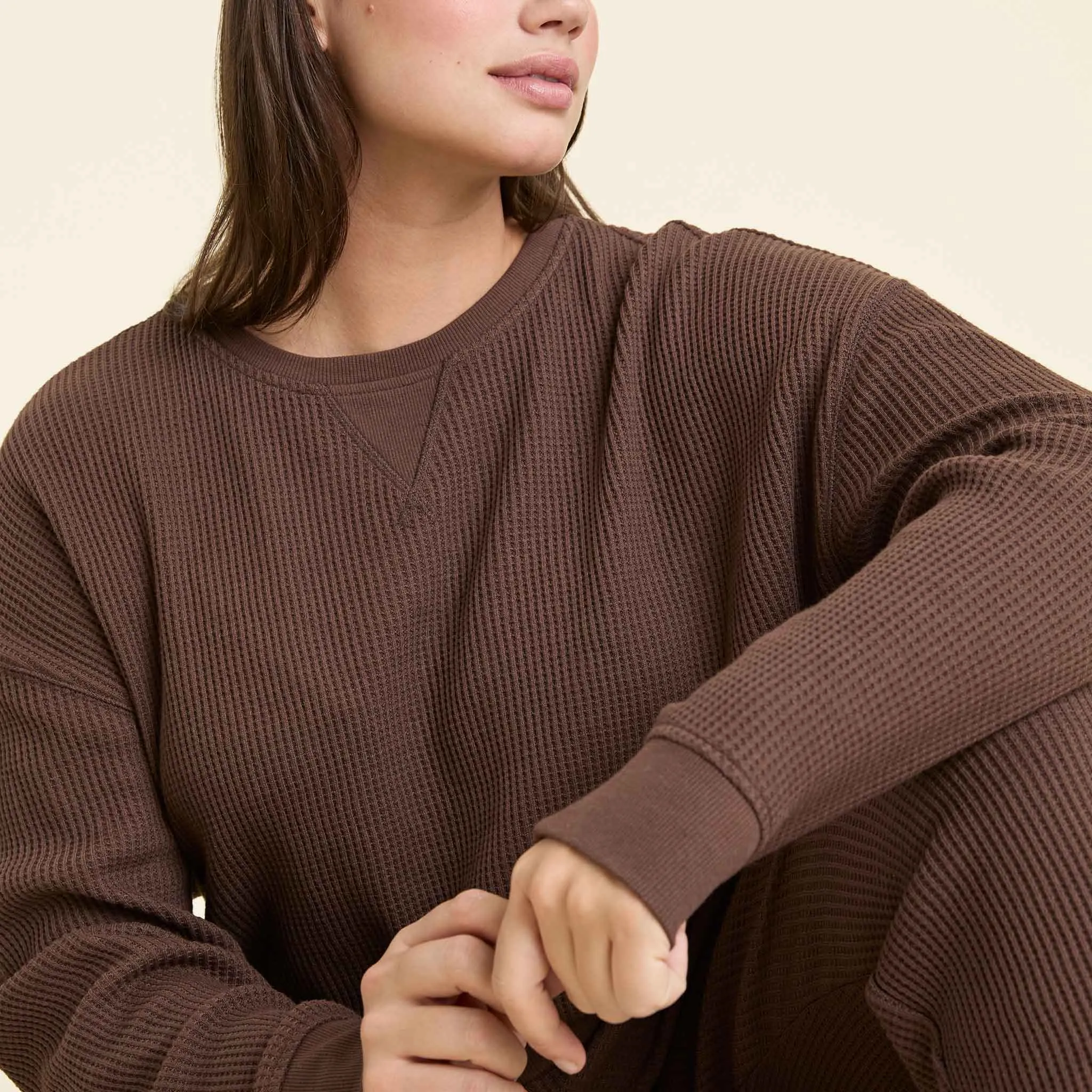 Waffle Crewneck Pullover | Coffee